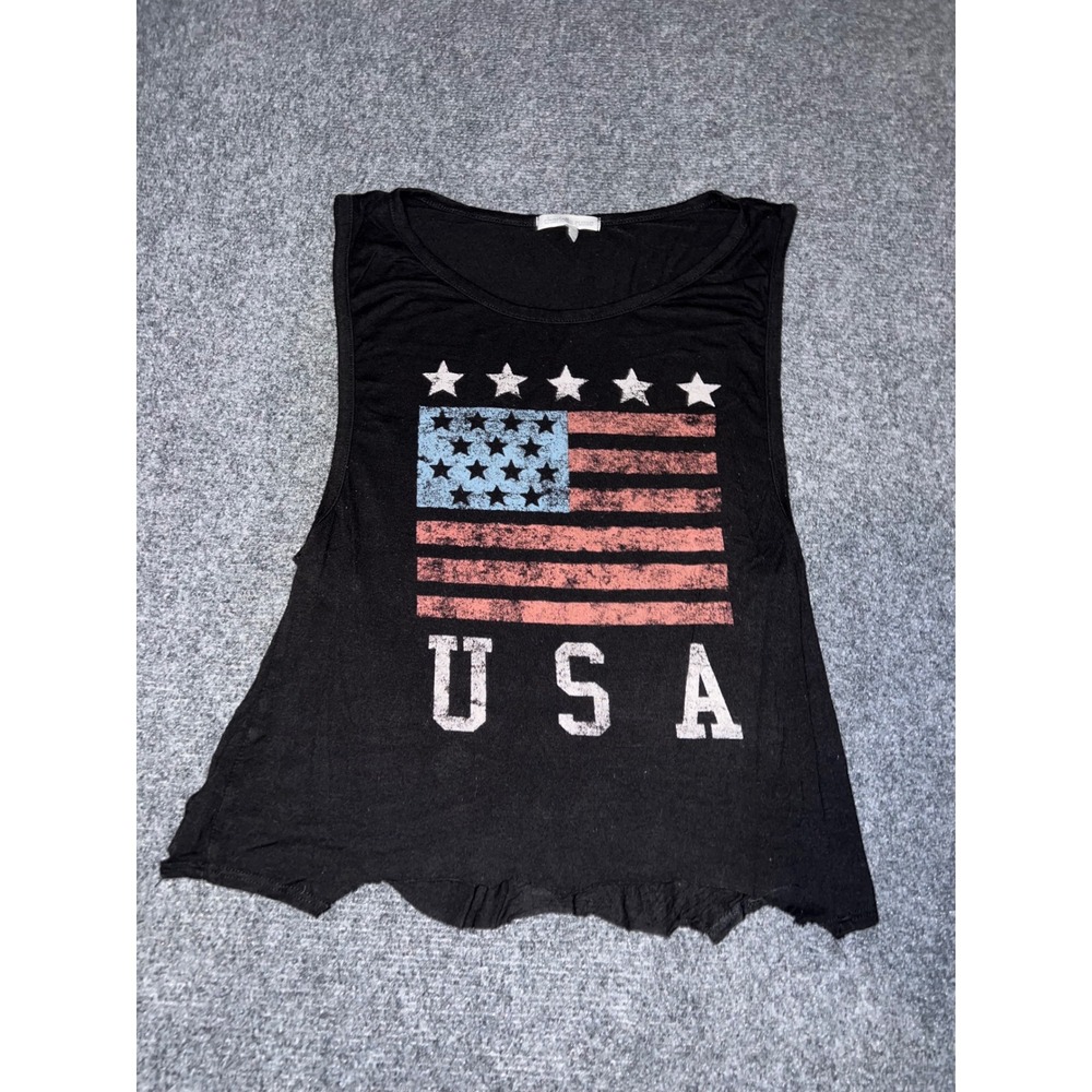 Charlotte Russe Womens Large Black USA Flag Graphic Muscle Tank Top Sleeveless